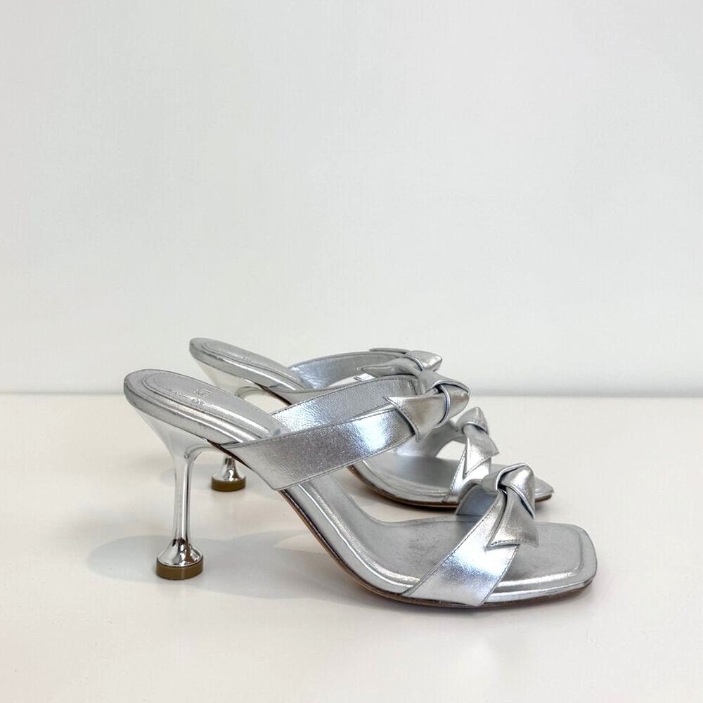 Alexandre Birman Silver Leather Clarita Square Flare 85 Heeled Sandals 37.5 Shoe